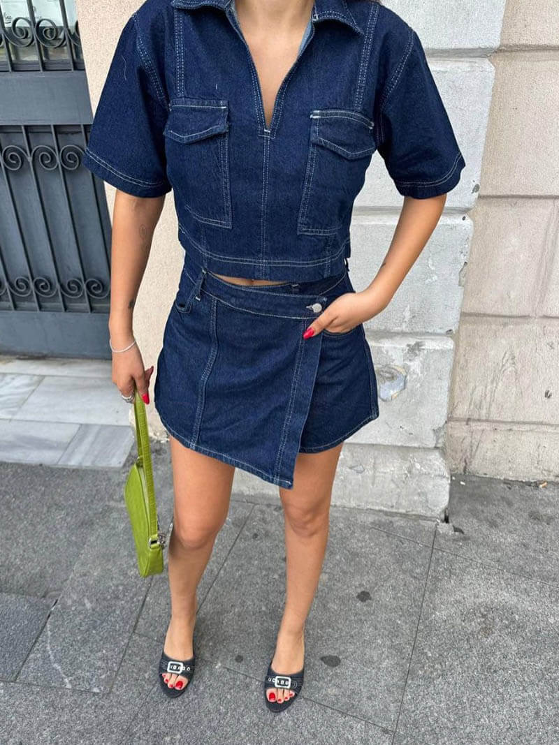 Zephara - Tweedelige set bestaande uit een korte denim top en rok