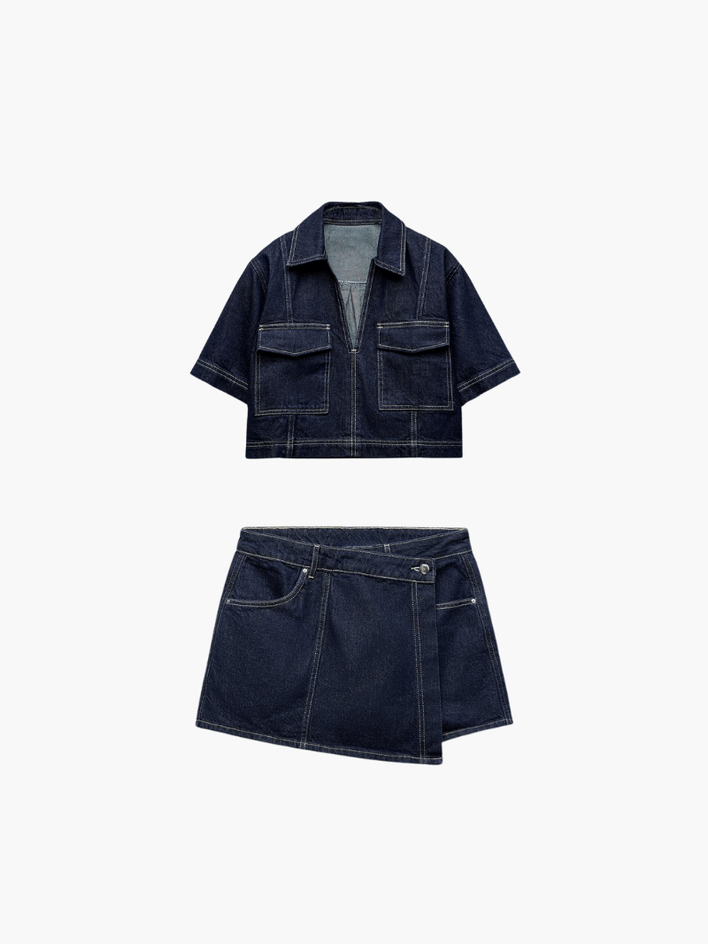 Zephara - Tweedelige set bestaande uit een korte denim top en rok