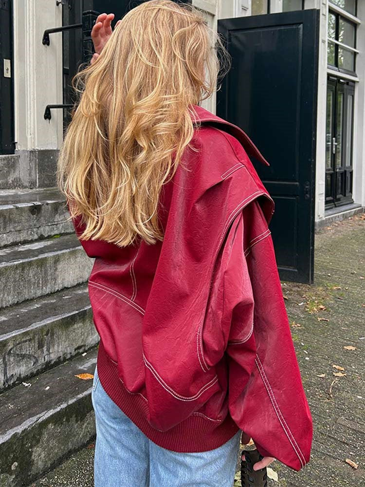 Rodie - Oversized rode leren jas